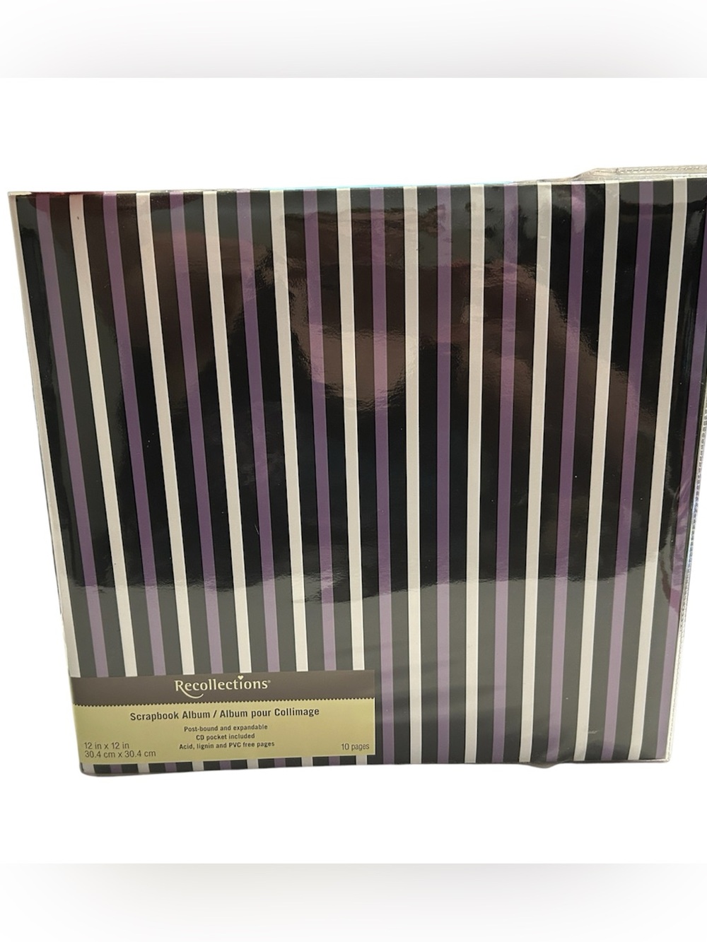 Recollections 12x12 Scrapbook Album Purple Black White Striped Post Bound NEW